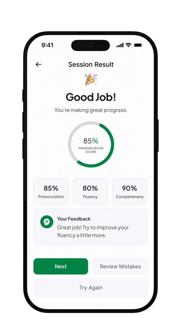 SillyTalk session result screen